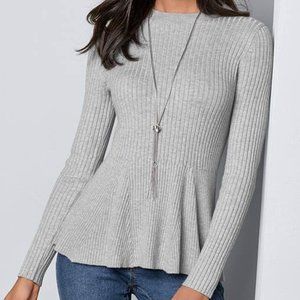 Venus Ribbed Peplum Sweater Heather Grey Size Small